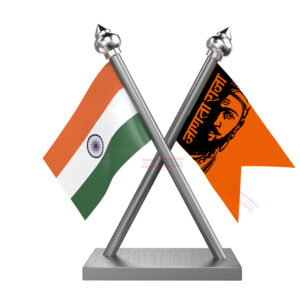 Shivaji Maharaj Janta Raja and India Cross Car Flag with Stainless Steel Base and Pole