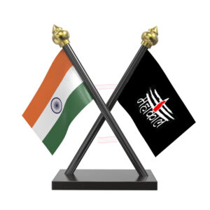 Jai Mahakal Flag and India Cross Black Acrylic Car Flag with Black Base and Pole