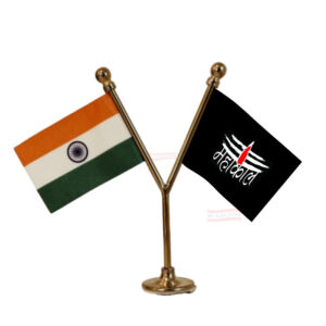 Jai Mahakal Flag and India Flag Y-Shaped Car Flag with Gold Base and Pole