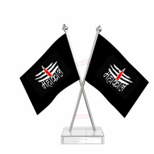 Jai Mahakal Cross Desk Flag with Stainless Steel pole and transparent acrylic