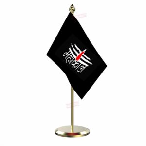 Jai Mahakal Table Miniature Flag With Brass Base And Brass Pole