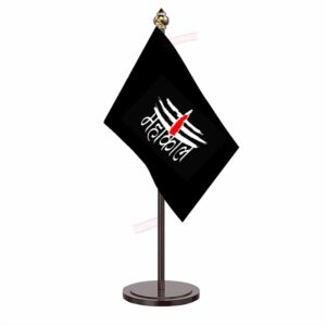 Jai Mahakal Table Desk Miniature Flag With Black Acrylic Base and Pipe