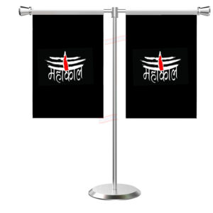 Jai Mahakal T-Shaped Table Flag with Stainless Steel Base and Pole