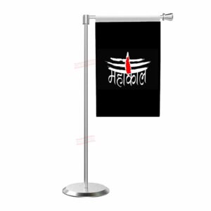 Jai Mahakal Flag L Shape Table Flag With Stainless Steel Base And Pole
