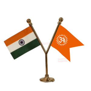 Om Flag and India Flag Y-Shaped Car Flag with Gold Base and Pole