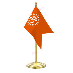 Om Flag Table Flag with Gold Coated Plastic Pole & Round Base Table Miniature Flag