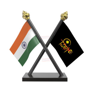 Shiv Ji Flag and India Cross Black Acrylic Car Flag with Black Base and Pole
