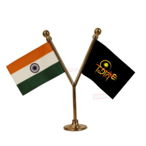 Shiv Ji and India Flag Y-Shaped Car Flag with Gold Base and Pole