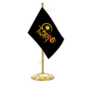 Shiv ji Table Flag with Gold Coated Plastic Pole & Round Base Table Miniature Flag