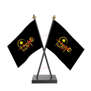 Shiv ji Flag Cross Desk Miniature Flag with Black Acrylic Pole and Base