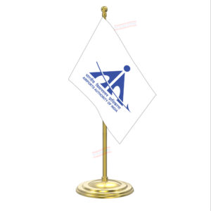 AAI (Airport Authority of India) Flag with Gold Coated Plastic Pole & Round Base Table Miniature Flag