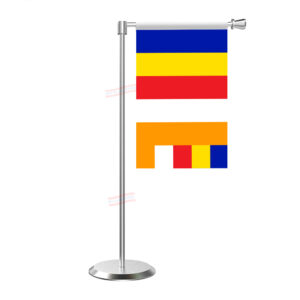 Buddhist Flag  L Shape Table Flag With Stainless Steel Base And Pole