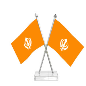 Sikh Cross Desk Flag with Stainless Steel pole and transparent acrylic