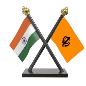 Sikh Flag and India Cross Black Acrylic Car Flag with Black Base and Pole