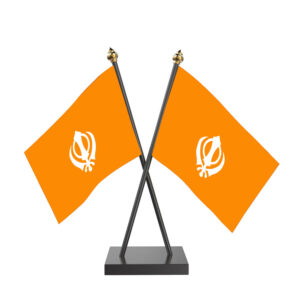 Sikh Cross Desk Flag with Black Acrylic Pole and Base