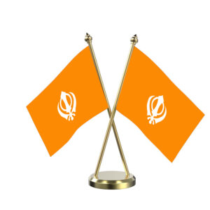 Sikh Cross Desk Flag with Brass Base and Pole