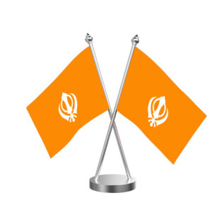Sikh Cross Desk Flag with Stainless Steel Base and Pole