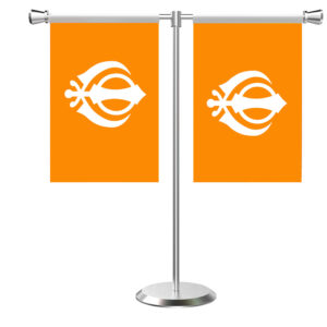 Sikh T-Shaped Table Flag with Stainless Steel Base and Pole