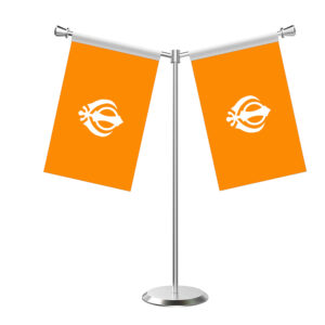 Sikh Flag Y-Shaped Table Flag with Stainless Steel Base and Pole