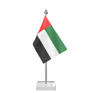 UAE Table Desk Miniature Flag With Stainless Steel Pole And Transparent Acrylic Base
