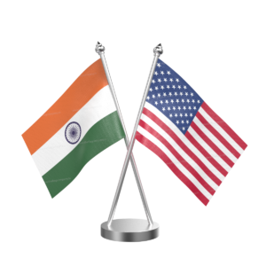 USA and India Cross Desk Flag with Stainless Steel Base and Pole