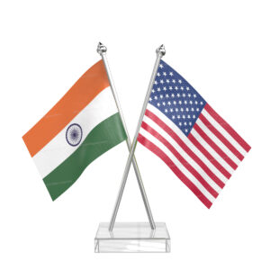 USA and India Cross Desk Flag with Stainless Steel pole and transparent acrylic
