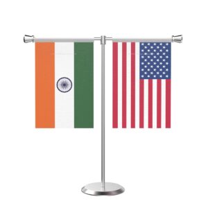USA T-Shaped Table Flag with Stainless Steel Base and Pole