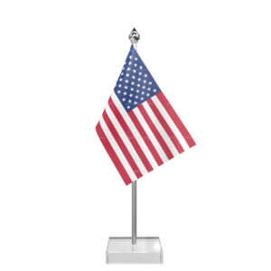 USA Table Desk Miniature Flag With Stainless Steel Pole And Transparent Acrylic Base