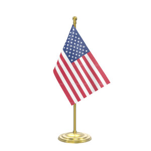 USA Table Flag with Gold Coated Plastic Pole & Round Base - Table Miniature Flag