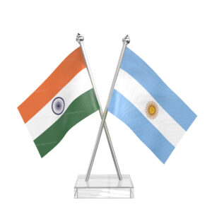 Argentina and India Cross Desk Flag with Stainless Steel pole and transparent acrylic