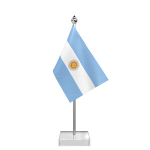 Argentina Table Desk Miniature Flag With Stainless Steel Pole And Transparent Acrylic Base