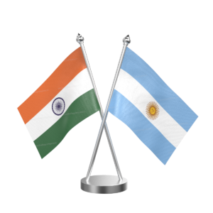 Argentina and India Cross Desk Flag with Stainless Steel Base and Pole