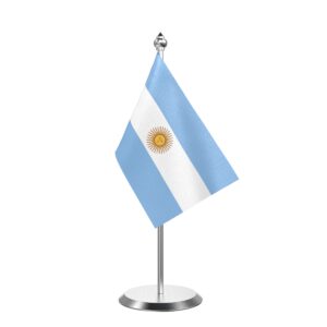 Argentina Desk Flag With Stainless Steel Base And Pole with 4inchx6inch flag