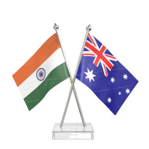 Australia and India Cross Desk Flag with Stainless Steel pole and transparent acrylic