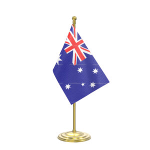 Australia Table Flag with Gold Coated Plastic Pole & Round Base - Table Miniature Flag