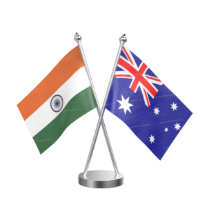 Canada and India Cross Desk Flag with Stainless Steel Base and Pole