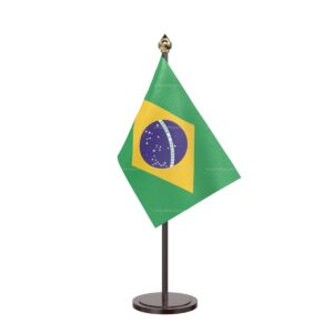Brazil Table Desk Miniature Flag With Black Acrylic Base and Pipe