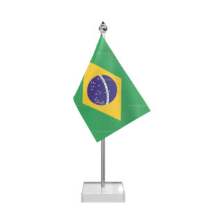 Brazil Table Desk Miniature Flag With Stainless Steel Pole And Transparent Acrylic Base