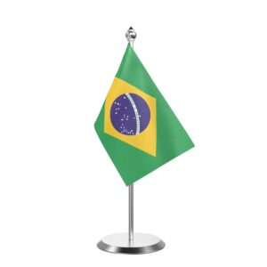 Brazil Desk Flag With Stainless Steel Base And Pole with 4inchx6inch flag