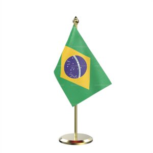 Brazil Table Miniature Flag With Brass Base And Brass Pole