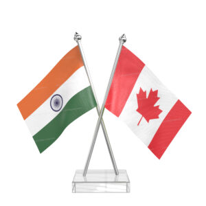Canada and India Cross Desk Flag with Stainless Steel pole and transparent acrylic
