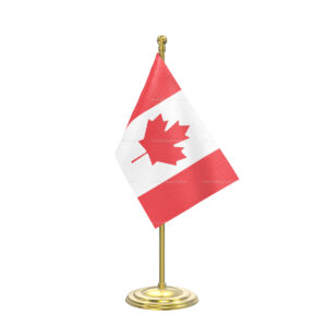 Canada Table Flag with Gold Coated Plastic Pole & Round Base - Table Miniature Flag