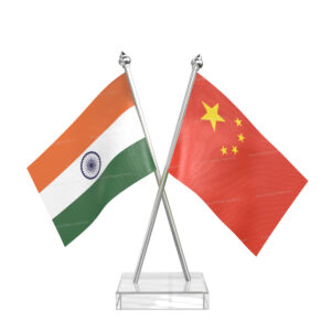 China and India Cross Desk Flag with Stainless Steel pole and transparent acrylic