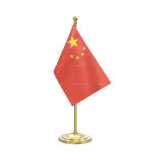 China Table Flag with Gold Coated Plastic Pole & Round Base - Table Miniature Flag