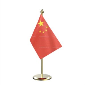 China Table Miniature Flag With Brass Base And Brass Pole