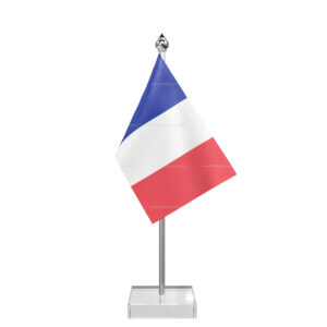 France Table Desk Miniature Flag With Stainless Steel Pole And Transparent Acrylic Base