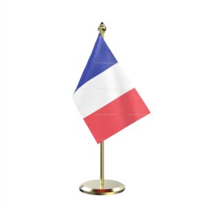 France Table Miniature Flag With Brass Base And Brass Pole