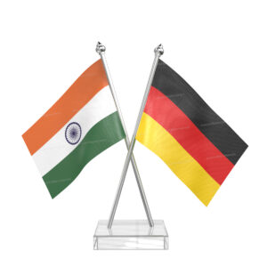 France and India Cross Desk Flag with Stainless Steel pole and transparent acrylic