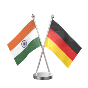 Germany and India Cross Desk Flag with Stainless Steel Base and Pole