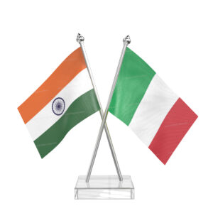Italy and India Cross Desk Flag with Stainless Steel pole and transparent acrylic